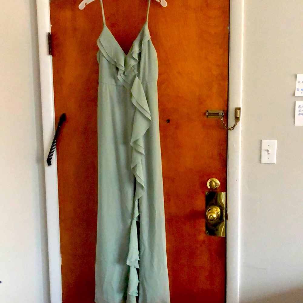 Sage Green David Bridal’s V-Neck Full Front